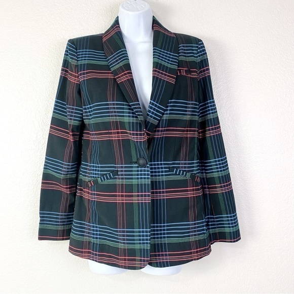CAbi Holiday Plaid One Button Blazer Size XS - Picture 1 of 11